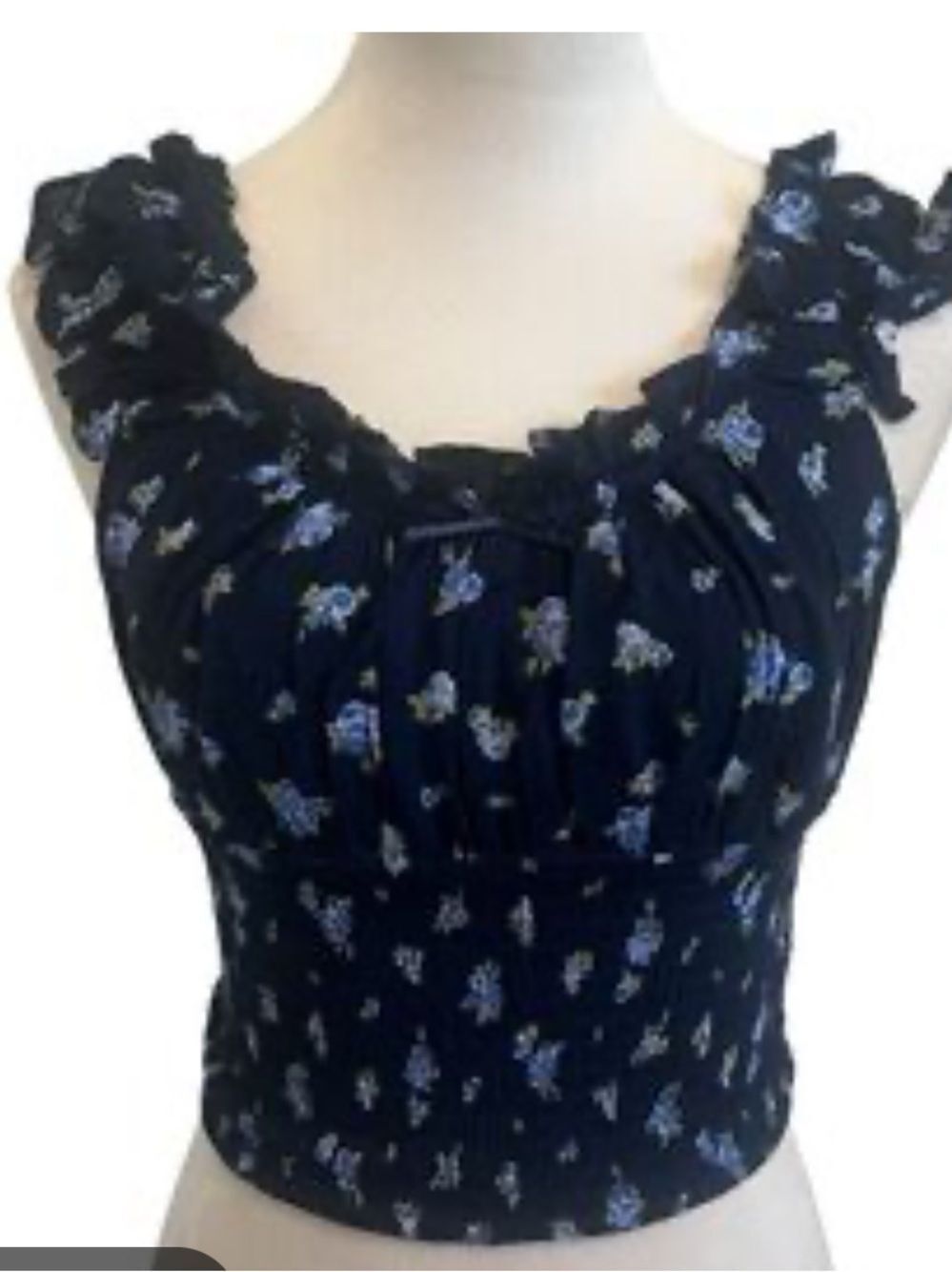 Love Tree Midnight Blue Navy Floral Smocked Crop Top Size Large